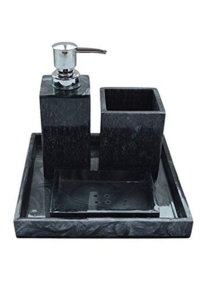 Tranquil Square | Bathroom Accessory Set | Royal Black Premium Design | Set of 4 | Soap Holder, Dispenser, Tumbler and Tray - Image 2